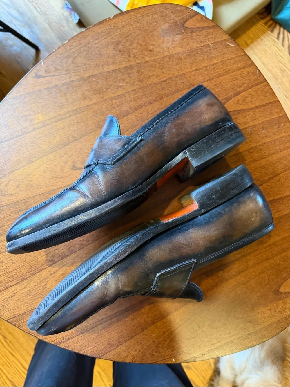 Men's Classic Brown/Black Leather Penny Loafers Bontoni